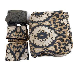 Croscill Ikat Navy Beige 4 Piece Bed Comforter Shams Bed Skirt Dust Ruffle Queen